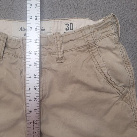 Abercrombie & Fitch Shorts Mens 30 Khaki Tan Chino Flat Front Casual Preppy Gorp - Picture 4 of 7